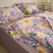 Oil painting style lace 100% cotton four-piece cotton Princess dormitory three-piece set S bed sheet quilt cover bed