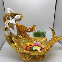 New European Plated Golden Mermaid Fruit Plate Creative Art Sashimi Plate Decoration ktv Hotel Decoration