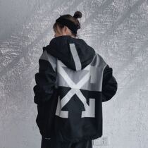 Tide brand OFF hooded cotton jacket men OW jacket WHITE Arrow 3M reflective down cotton clothing autumn and winter couples