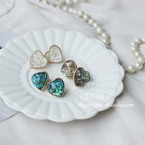 With filter Japanese ins style shell fragments inlaid full of small love peach heart earrings ear clips