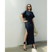 Z boss RO round neck slim slim dress single split long short sleeve dress