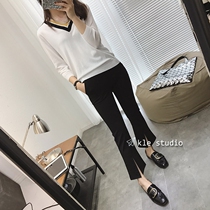 Micro-Bell pants womens spring and autumn thick stretch casual pants plus velvet split pants nine-point high waist slim suit pants