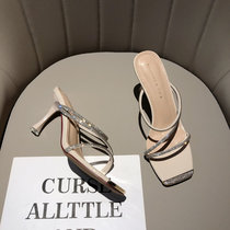 2022 Summer net red in the same sexy lined with water drill sandal sandal fairy wind outside wearing high heel sandals