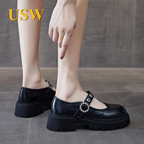 Small Leather Shoes Women 2021 Summer Thin REAL LEATHER COARSE HEELS 100 LAP RETRO FASHION JK SHOES