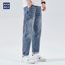Hanska Springs new high-end jeans mens straight leg loose oversize trend versatile vintage washed slacks