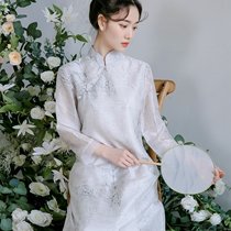 Ethnic antique women's clothing Han clothing Tang clothing tea clothing Zen clothing women improved cheongsam skirt Chinese style dress Xia Xianqi