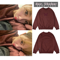 Yu Shuxin same Korean NASTY butterfly print round neck sweater female autumn and winter 20 new Velvet