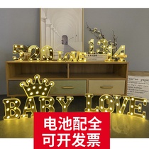 BABY Childrens Day Birthday Party Decorative Lights Golden LED Alphabet Digital Light Scene Placement Courtable White Light
