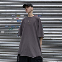 Gangsta homemade niche design Solid color high Street tide brand hem knife cut hole pure cotton short-sleeved street casual base