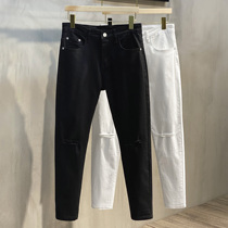 Jeans men 2021 Spring and Autumn Tide brand hole slim body slim Korean trend black white mens casual ankle-length pants