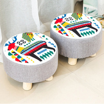 Stool cartoon solid wood home small stool changing shoe stool stool cloth bench simple modern living room bedroom sitting square circle