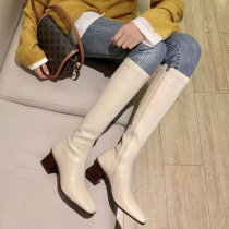 2022 Spring new Korean version of the elegant version coarse and long boots though knee-length cylinder boots slim and thin boots Elastic Boots Tide