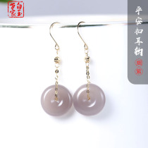 White Jade Family (Ornaments) 18K Gold Violet Ping An Ear Hook Ladys Jade Ear Decorated Jade