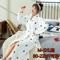 Sleeper Girl Autumn Coral Flow Thickened and Length Large Fat Mm 200 Pound Bathouse Pajama Female Winter Flannel