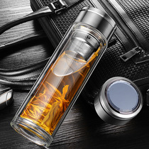 KM new double-layer glass borosilicate business crystal steel cover water cup creative gift promotional advertising customization