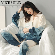 2021 new cotton pajamas Womens Spring and Autumn long sleeves thin autumn and winter cotton home clothes two-piece suit