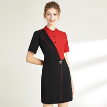 Tangyue 2021 summer new foot bath technician overalls health care shop fake two dress short sleeve women