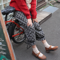 Moon Park) autumn and winter new warm day cute wave dot sweet leisure Joker wide-legged trousers