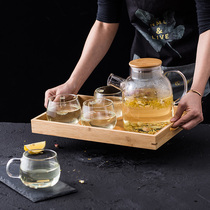 Japanese creative glass pot Heat-resistant tea pot Cold water pot Household large capacity transparent flower tea pot set with tray
