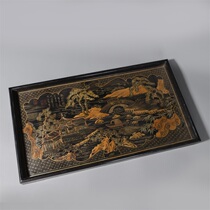 Wooden tire lacquerware depicting gold landscape map tray H-5469
