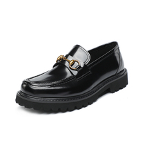 Bright cowhide casual British style leather shoes mens trendy shoes low-top thick-soled beanie shoes mens slip-on shoes to increase