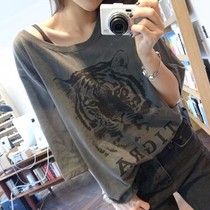 Tide brand long short sleeve T-shirt female 2021 summer new Korean version of loose large size cotton cartoon shirt jacket