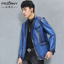 Mens leather clothing 2021 autumn new leather suit short vintage old sheepskin suit slim coat tide
