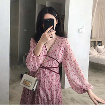 2022 Summer pregnant women Han version loose V collar Long sleeves Fashion Snow spinning Skirt Fairy in long style Dress Skirt