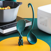 Long handle spoon Home Soup Spoon Large stock Soup Cute Plastic High Temperature Resistant Nonstick Special Anti-Fall Vertical Rice Spoon