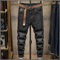 Autumn and winter New embroidered jeans men Korean version of the trend slim body wash long pants mens stretch pants