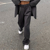 H home European and American Net red hanging texture high grade gray thin straight suit pants women high waist wide leg commuter Joker