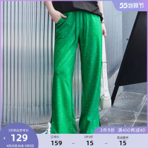 MSShe big code womens dress 2022 new summer dress fat mm fashion display slim oak high waist scalding with open fork broadlegged pants