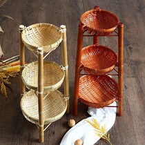 Folk non - legged craft bamboo basket three - layer bamboo basket buffet food holds the vertical melon fruit basket high