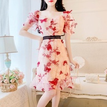 French romantic elegant embroidery butterfly flower mesh foam sleeve dress 2021 summer new gentle dress women