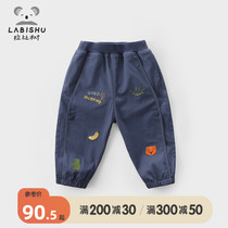 Rabbi Tree Boy Clothing Boy Bunk Pants 2022 Spring Dress New Baby Pure Cotton Casual Pants Children Handsome Gas Long Pants Tide