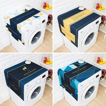 Nordic geometric pattern dustproof washing machine cover cloth thick cotton linen laundry hood microwave oven refrigerator cover towel