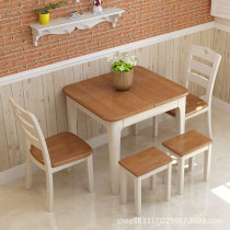 Full solid wood dining table and chairs combination telescopic folding table 4 people dining table stretch small family oak dining table