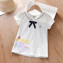 Girl Short Sleeve T-shirt Pure Cotton 2022 Summer New Children White Blouses Foreign Air Middle Childrens Undershirt