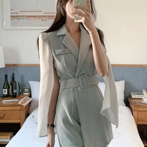 South Koreas Sudesecon pellet 6 female summer suit overturning waist lacing cloak conjoined pants