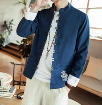 Autumn Chinese style mens embroidered jacket Chinese style slim tunic retro ethnic casual Tang jacket tide