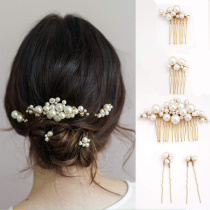 Vintage baroque big pearl hair fork Bridal hairpin Hair comb hair plug European design Wedding headdress hair accessories