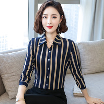 Shirt Women 2020 new spring dress Korean long sleeve vertical stripe shirt professional top plus velvet foreign mother chiffon