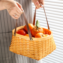 Kens Wood Knitted Leather Handle Containing Basket Home Containing Picnic Basket Containing Basket Woven Water Fruit Basket Art basket