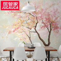 Wall cloth pastoral Korean warm beautiful watercolor forest cherry blossom large seamless wall cloth mural custom living room bedroom