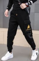 Autumn Winter Plus Velvet New European Station Individuality Trendy Bull Print Jobs Pants Manicure Manicure Bouquet Leggis Casual Pants Man