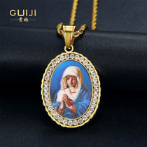 Necklace men and women trend color titanium inlaid zircon three-dimensional Virgin Mary Virgin pendant accessories