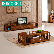 Chinese modern simple solid wood push stretch shrink TV cabinet Coffee table combination cabinet size apartment type living room furniture