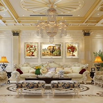 Fuyun Jijiche Ruyi Living Room Decorative Painting Atmosphere Triple Hanging Painting Simple European Sofa Background Oil Painting American Mural