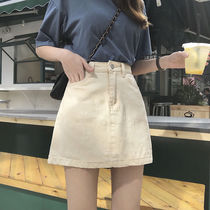 Autumn new Korean version of Joker solid color skirt women high waist slim casual A- line dress student denim skirt tide