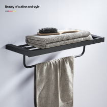 Bathroom towel rack wall-mounted multi-layer 304 stainless steel bath towel rack Perforated double rod toilet shelf black